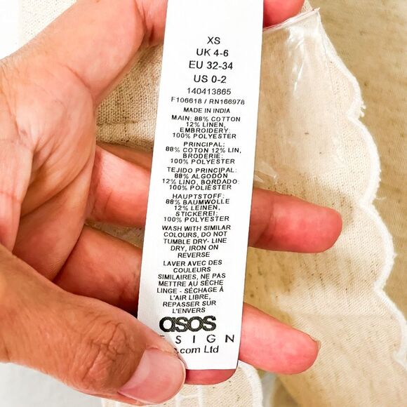 ASOS Linen Blend Scallop Embroidered Neutral Vest Blouse New XS - Picture 7 of 7